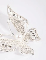 Silver Butterfly & Pearl Brooch