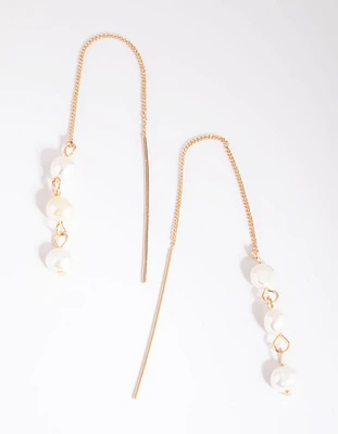 Gold Pearl Thread Through Earrings