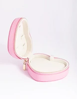 Pink Faux Leather Heart Travel Jewellery Box