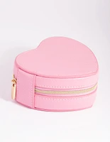 Pink Faux Leather Heart Travel Jewellery Box