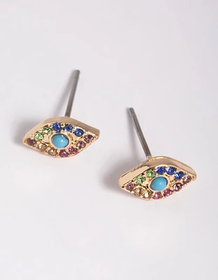 Gold Diamante Evil Eye Stud Earrings