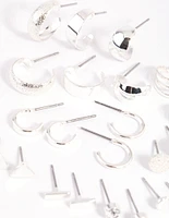 Silver Geometric Stud & Hoop Earring 12-Pack