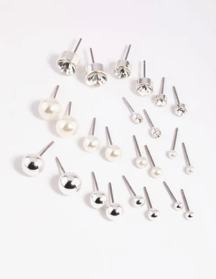 Silver Pearl Stud Earring 12-Pack