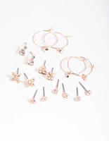 Rose Gold Dainty Garden Stud Earring 8-Pack