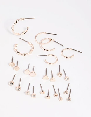 Rose Gold Diamante Heart Stud Earring 12-Pack