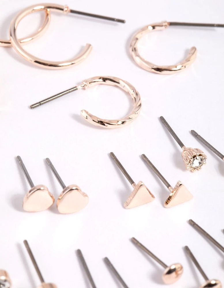 Rose Gold Diamante Heart Stud Earring 12-Pack