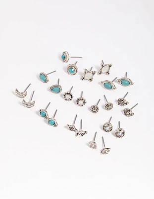 Antique Silver Moon Stud Earring 12-Pack