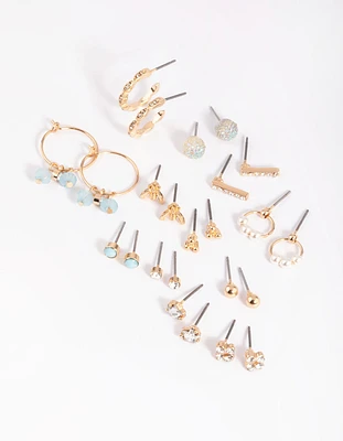 Gold Bee & Diamante Stud Earring 12-Pack