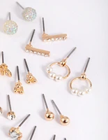 Gold Bee & Diamante Stud Earring 12-Pack