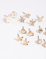 Gold Pearlised Flower Stud Earring 8-Pack