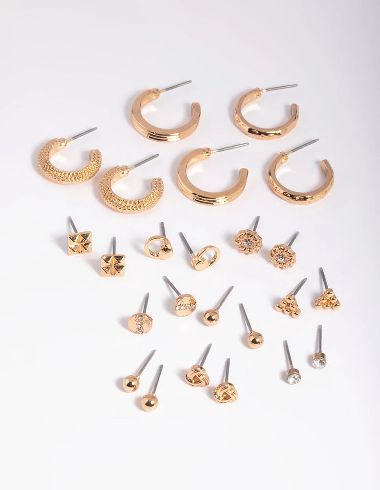 Gold Textured Stud & Hoop Earring 12-Pack