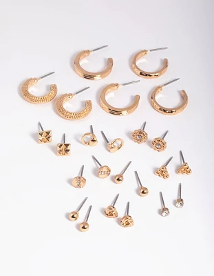 Gold Textured Stud & Hoop Earring 12-Pack