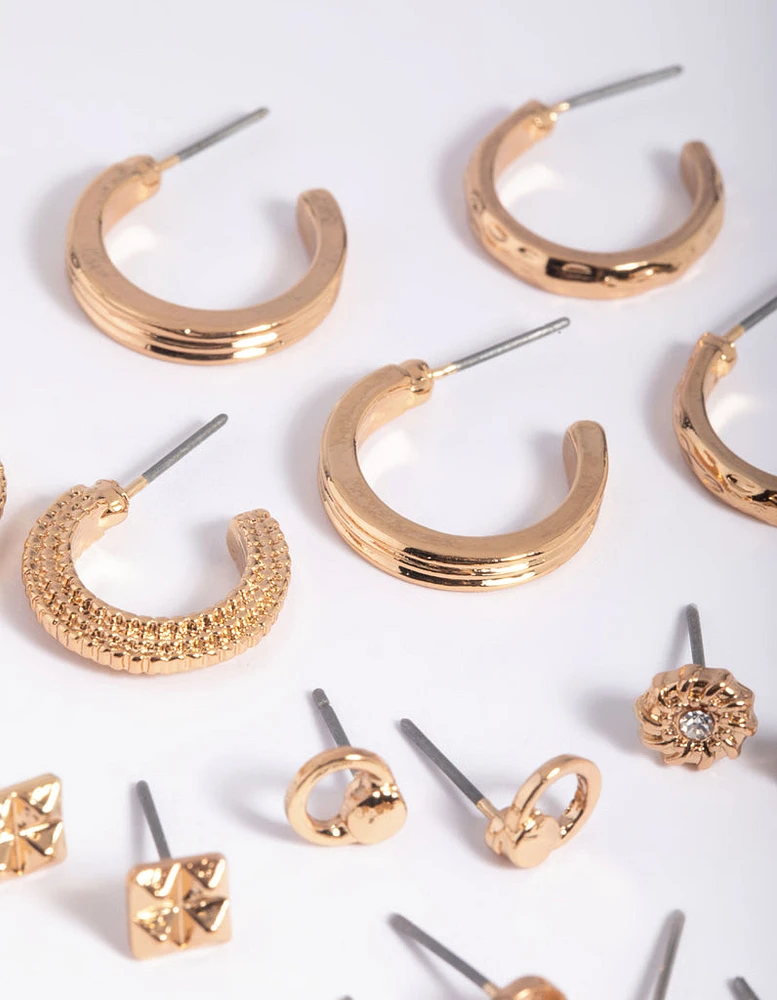 Gold Textured Stud & Hoop Earring 12-Pack