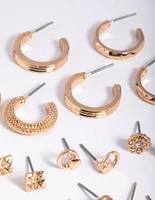 Gold Textured Stud & Hoop Earring 12-Pack