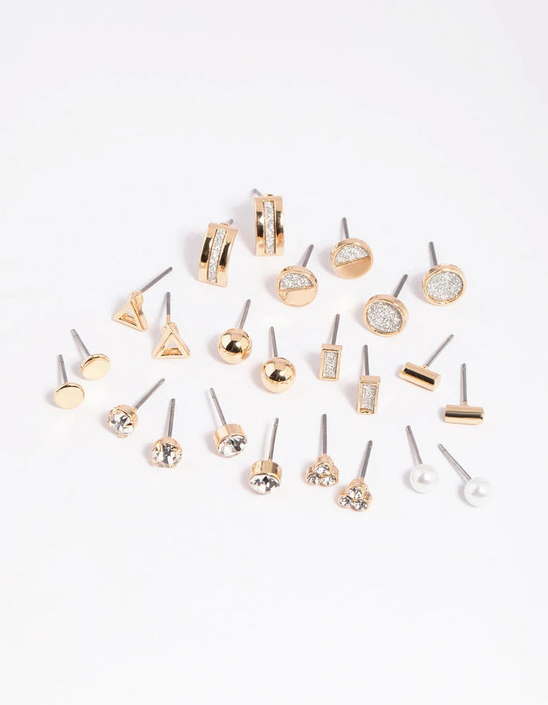 Gold Glitter Stud Earring 12-Pack