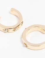 Gold Diamante Star Huggie Hoop Earrings