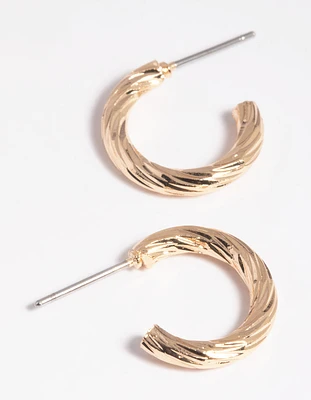 Gold Twisted Huggie Hoop Earrings