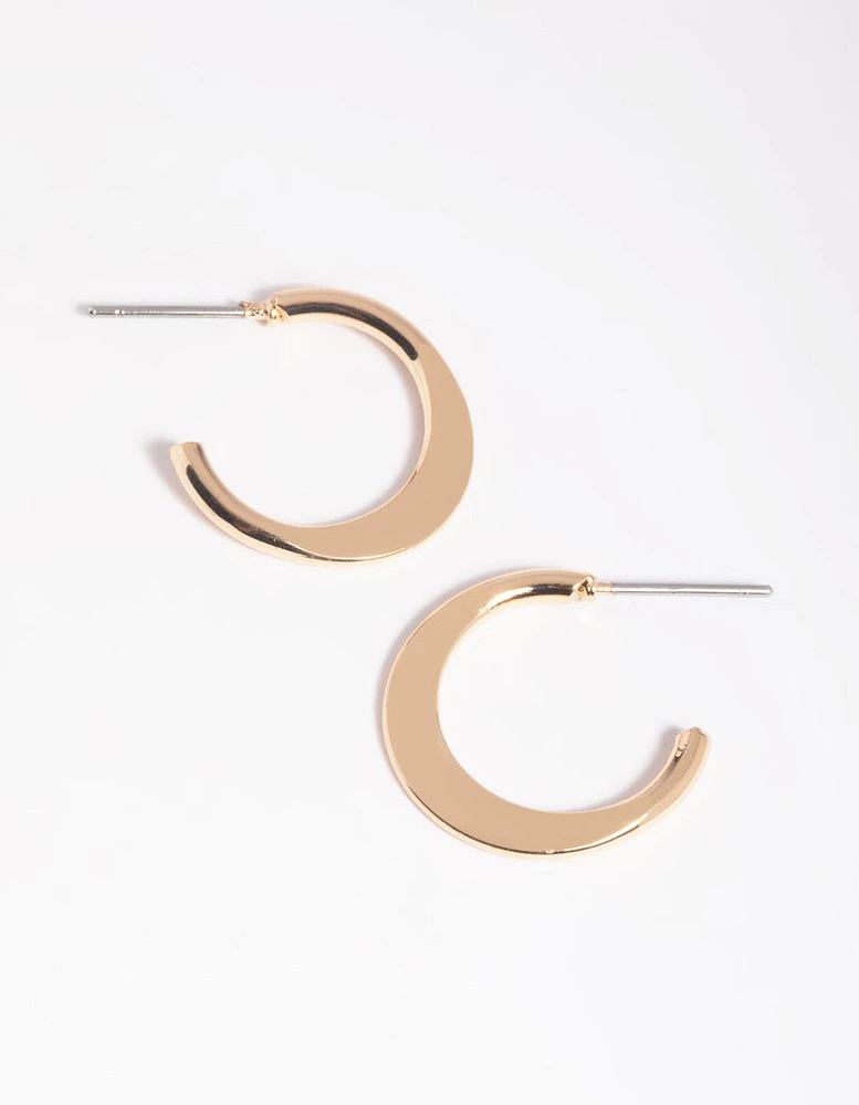 Gold Flat Huggie Hoop Earrings