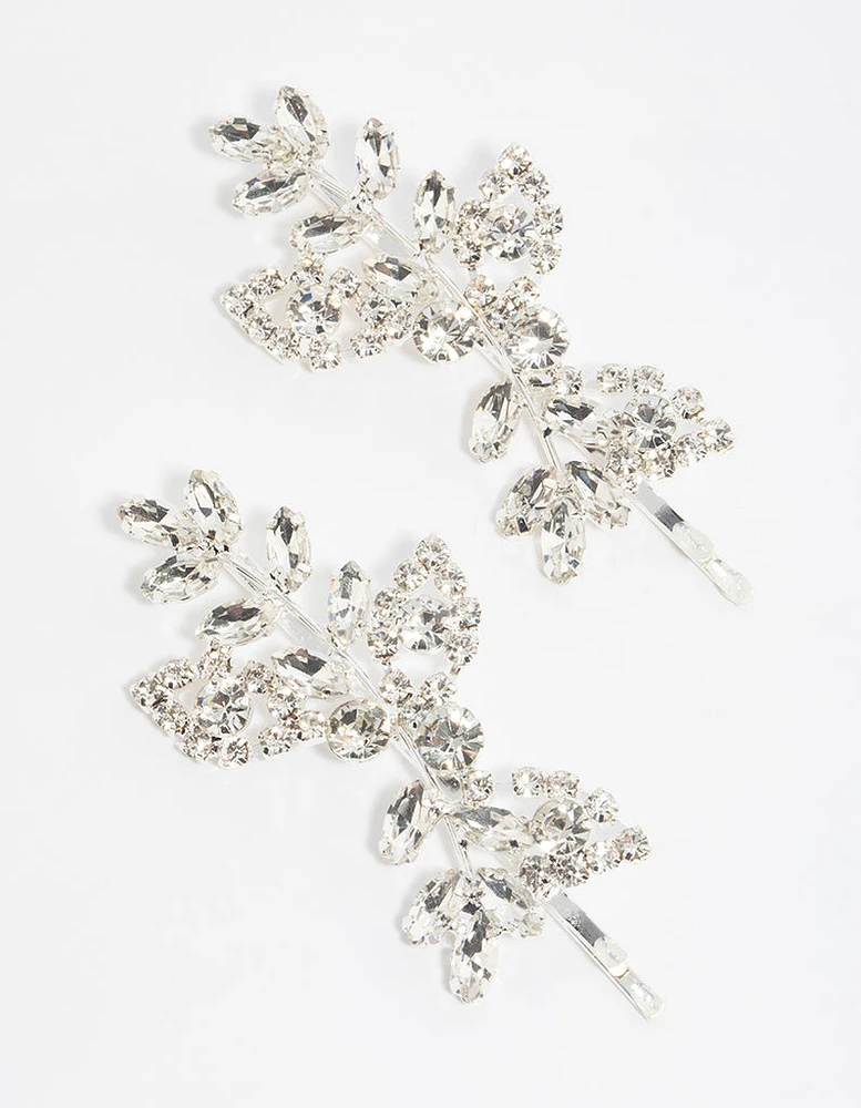 Silver Navette Diamante Hair Slide Pack