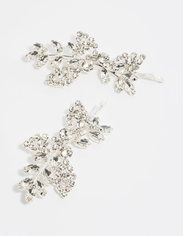 Silver Navette Diamante Hair Slide Pack