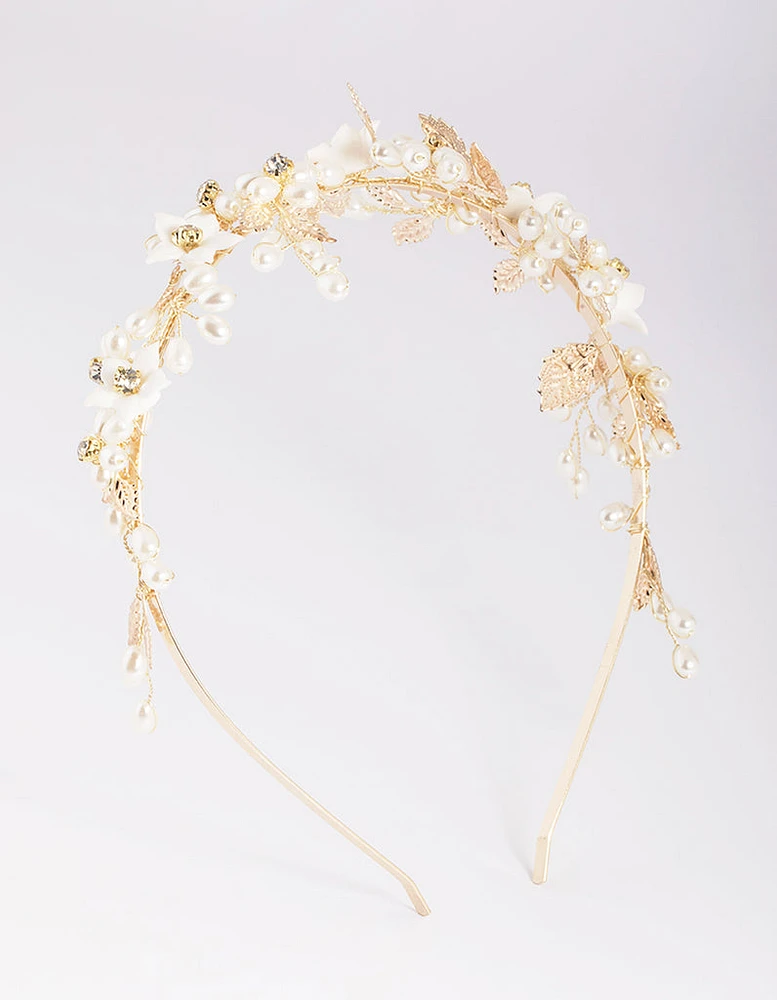 Gold Flower & Leaf Headband