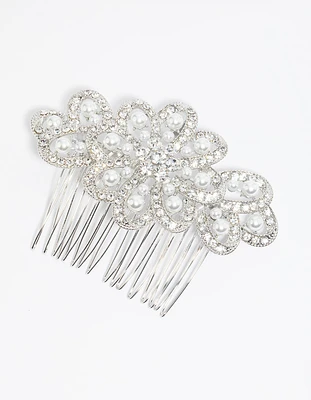 Rhodium Pearl & Diamante Comb