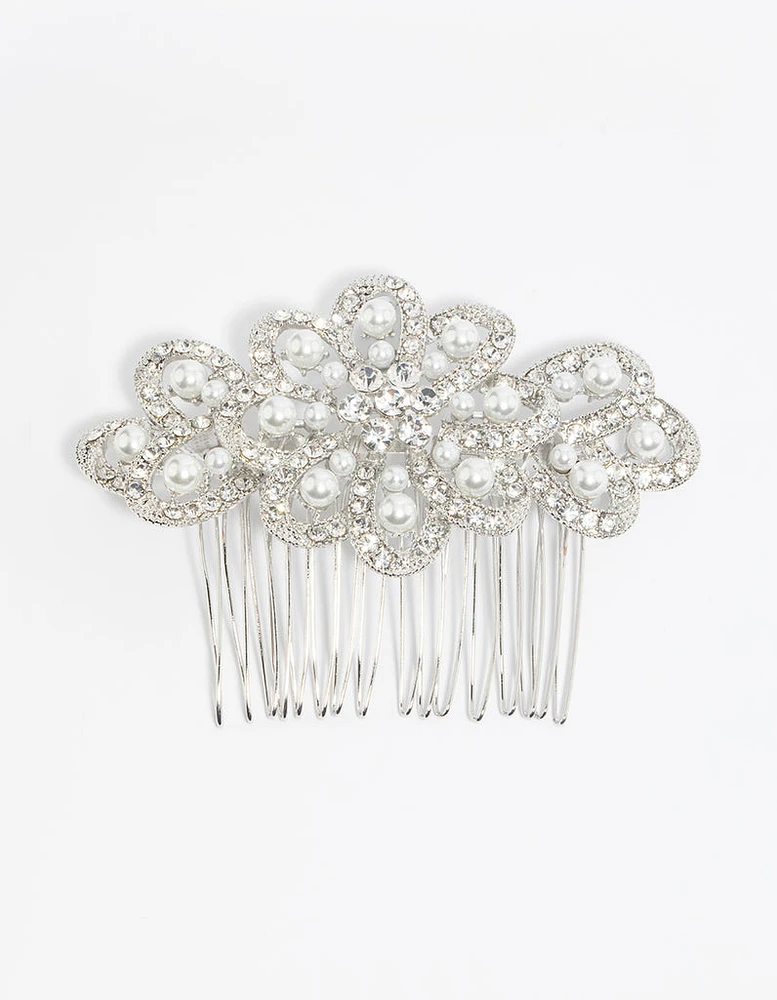 Silver Pearl & Diamante Comb