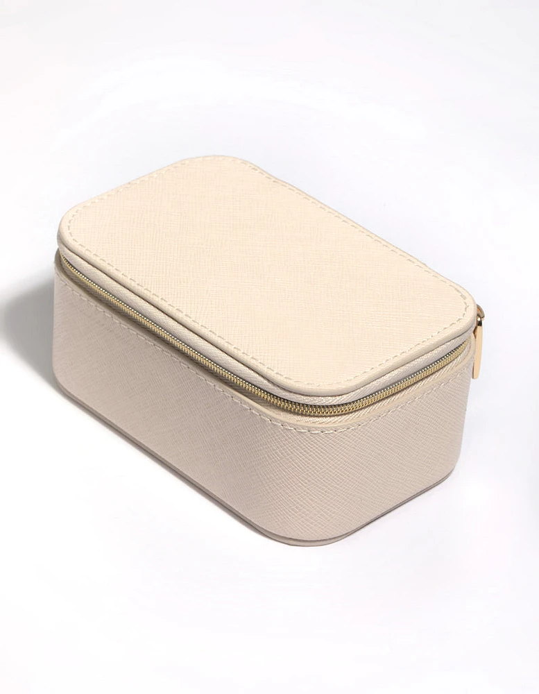 Cream Faux Leather Rectangle Jewellery Box