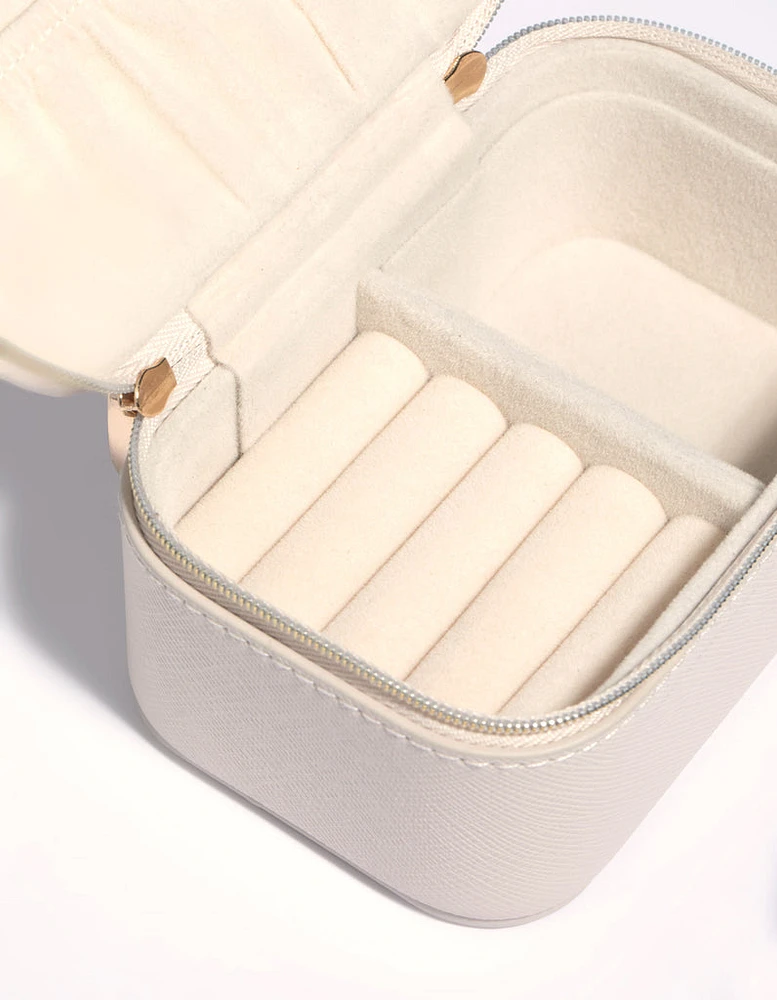 Cream Faux Leather Rectangle Jewellery Box