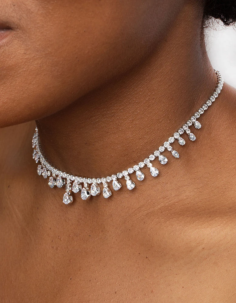 Rhodium Cubic Zirconia Droplet Choker