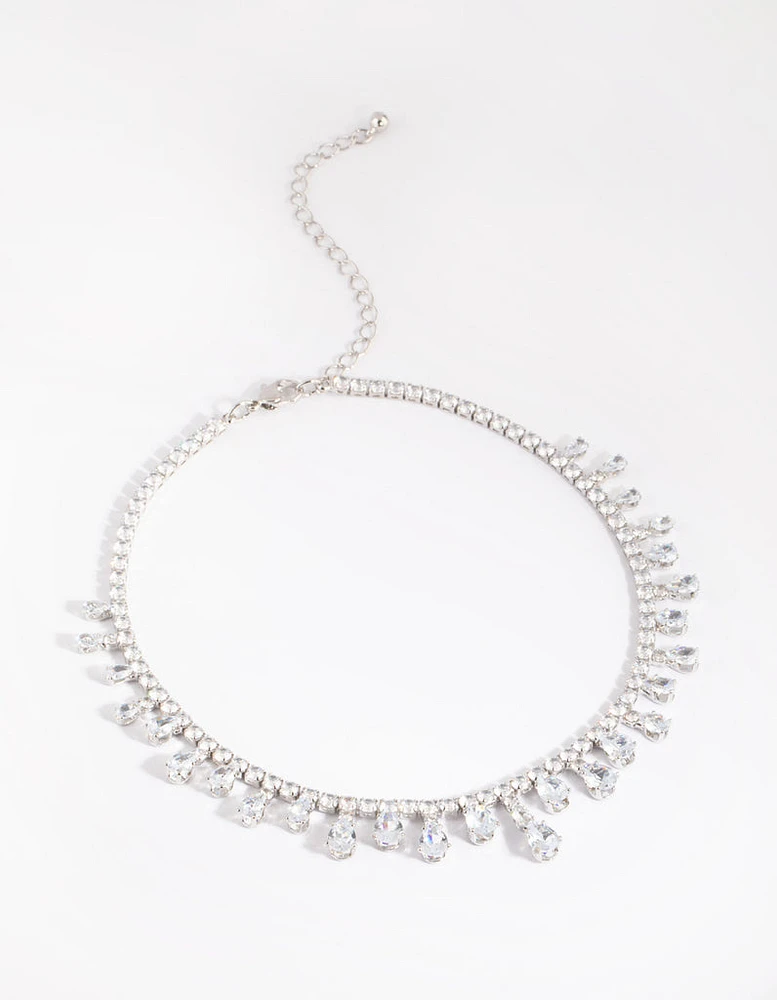 Rhodium Cubic Zirconia Droplet Choker