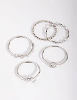 Silver Cubic Zirconia Geometric Ring Stack 5-Pack