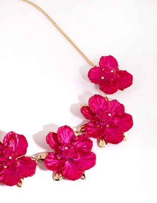 Fuchsia Pearlised Flower Necklace