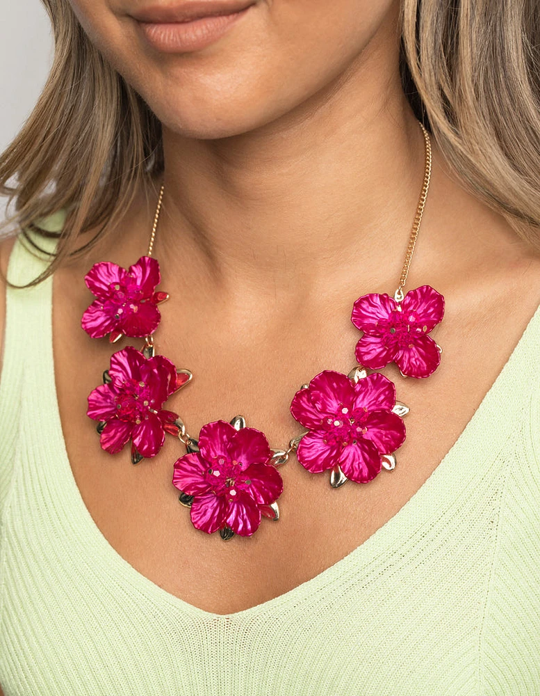 Fuchsia Pearlised Flower Necklace