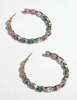 Gold Pear Stone Hoop Earrings