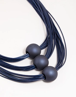 Matte Blue Sphere & Cord Necklace