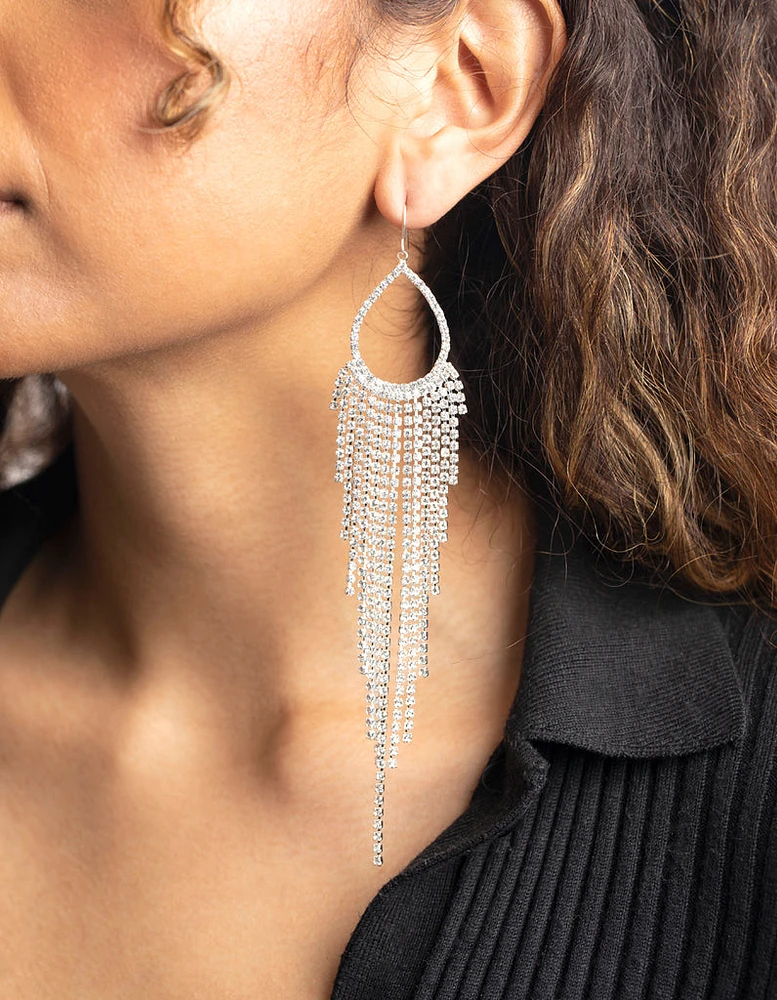 Silver Diamante Fringe Drop Earrings