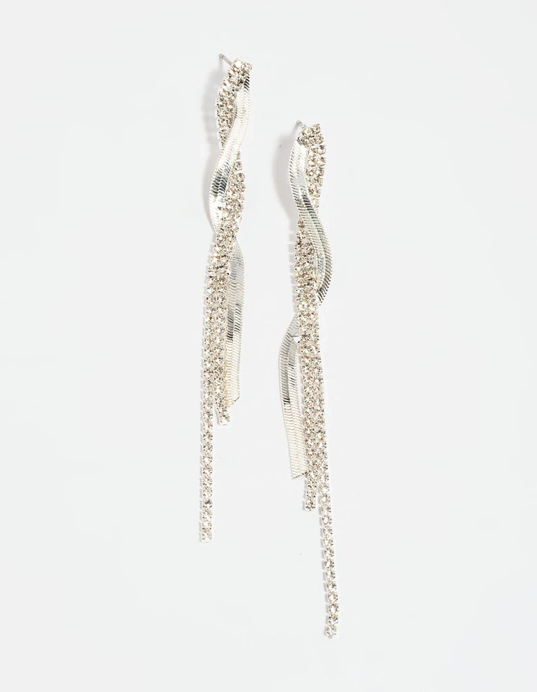 Silver Snake Diamante Drop Earrings