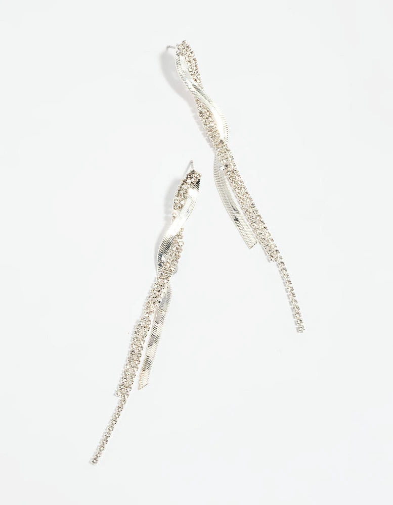 Silver Snake Diamante Drop Earrings