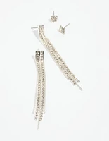 Silver Diamante Stud Earring Set