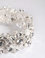 Silver Diamante Flower Stretch Bracelet