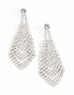 Rhodium Cubic Zirconia V Drop Earrings