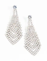 Rhodium Cubic Zirconia V Drop Earrings