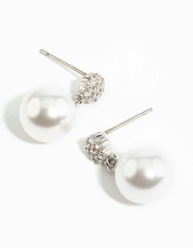 Silver Cubic Zirconia Pearl Drop Earrings