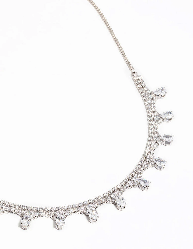 Silver Cubic Zirconia Droplet Necklace