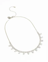 Silver Cubic Zirconia Droplet Necklace