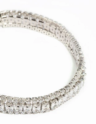 Silver Cubic Zirconia Wide Bracelet