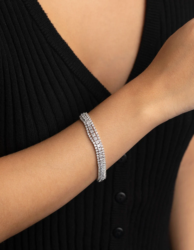 Rhodium Cubic Zirconia Wide Bracelet