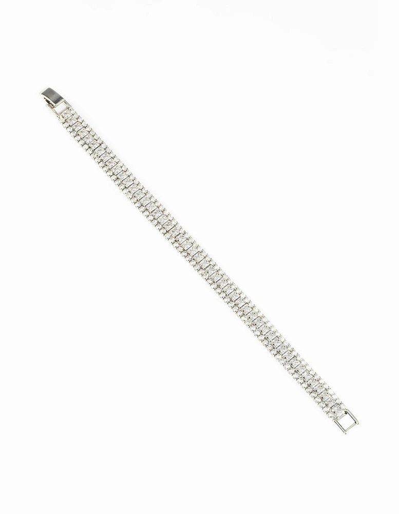 Rhodium Cubic Zirconia Wide Bracelet