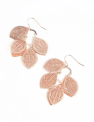 Rose Gold Glitter Leaf Drop Earrings